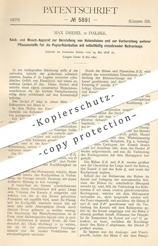 original Patent - Max Dresel , Dalbke , 1878 , Herstellung von Holzcellulose | Holz , Papier , Cellulose , Pflanzenfaser