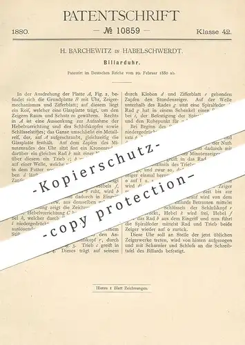 original Patent - H. Barchewitz , Habelschwerdt 1880 , Billarduhr | Billard - Uhr | Stoppuhr | Uhrmacher , Sport , Spiel