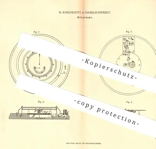original Patent - H. Barchewitz , Habelschwerdt 1880 , Billarduhr | Billard - Uhr | Stoppuhr | Uhrmacher , Sport , Spiel