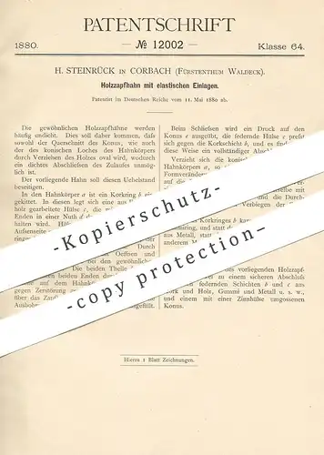 original Patent - H. Steinrück , Corbach , Fürstentum Waldeck , 1880 , Holzzapfhahn , Holz - Zapfhahn | Bierfass , Bier