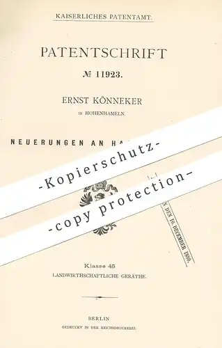 original Patent - Ernst Könneker , Hohenhameln , 1880 , Hackpflug | Pfug , Pflügen , Pflugbaum , Landwirtschaft !!!