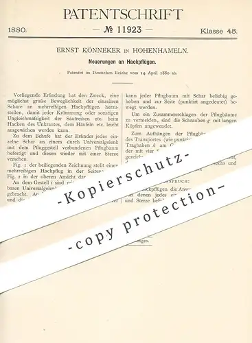 original Patent - Ernst Könneker , Hohenhameln , 1880 , Hackpflug | Pfug , Pflügen , Pflugbaum , Landwirtschaft !!!