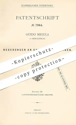 original Patent - Guiso Migula , Ober Gogelau  1879 , Drillsäemaschine | Drillen , Säen , Aussaat , Saat , Drillmaschine