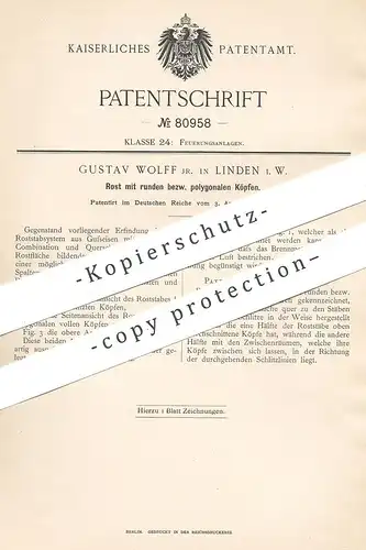 original Patent - Gustav Wolff , Linden , 1894 , Rost , Feuerungsrost | Ofenrost , Ofen , Ofenbauer , Öfen , Feuerung !