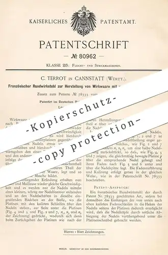 original Patent - C. Terrot , Cannstatt / Stuttgart , 1894 , Rundwirkstuhl | Wirkstuhl , Gewebe , Weber , Weben !!!