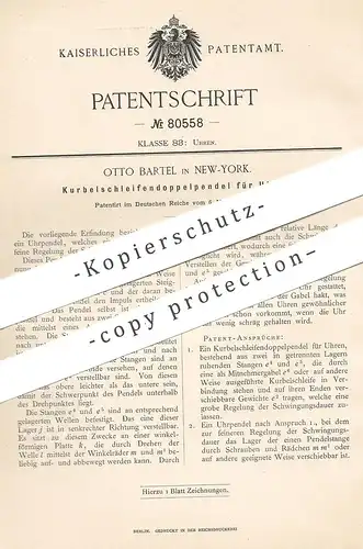 original Patent - Otto Bartel , New York , 1894 , Kurbelschleifendoppelpendel für Uhren | Pendel - Uhr | Uhrmacher !!!