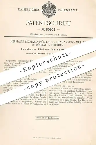 original Patent - Hermann Richard & Franz Otto Müller , Löbtau / Dresden , 1894 , Einlauf für Formkasten | Form , Formen