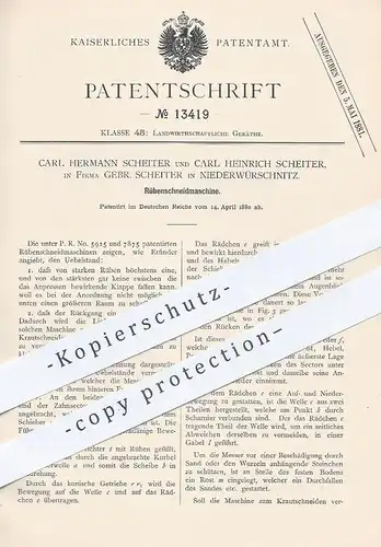 original Patent - Carl Hermann & Carl Heinrich Scheiter , Niederwürschnitz , Chemnitz / Erzgeb. ,  Rübenschneidmaschine