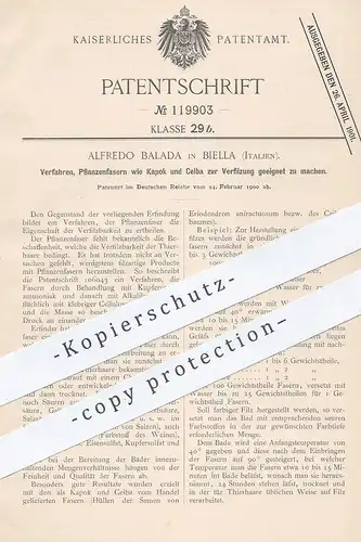 original Patent - Alfredo Balada , Biella , Italien , 1900 , Pflanzenfasern wie Kapok & Ceiba zur Verfilzung vorbereiten