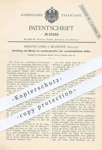 original Patent - Horatio Lord , Bradford , England , 1891 , Messen von Stoffballen | Stoff , Gewebe , Schneider !!!