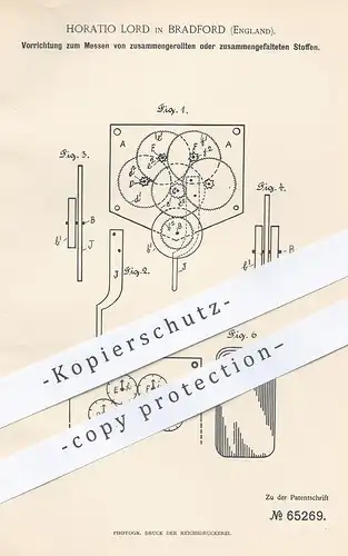 original Patent - Horatio Lord , Bradford , England , 1891 , Messen von Stoffballen | Stoff , Gewebe , Schneider !!!