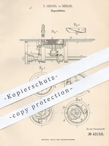 original Patent - F. Hensel , Berlin , 1887 , Ringschiffchen | Nähmaschine , Nähmaschinen | Schneider , Nähen , Näherin