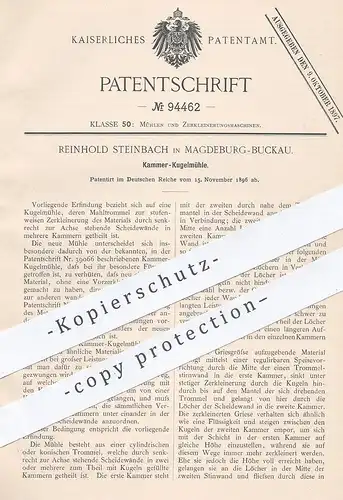 original Patent - Reinhold Steinbach , Magdeburg / Buckau , 1896 , Kammer - Kugelmühle | Mühle , Mühlen , Müllerei !!