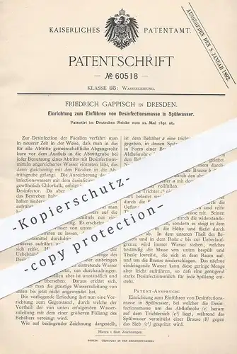 original Patent - Friedrich Gappisch , Dresden , 1891 , Desinfektion von Spülwasser | Wasserleitung , Klempner , Wasser