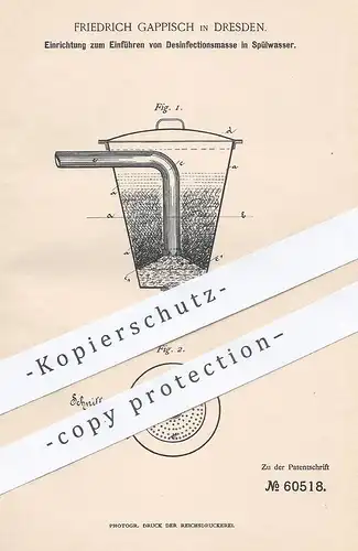 original Patent - Friedrich Gappisch , Dresden , 1891 , Desinfektion von Spülwasser | Wasserleitung , Klempner , Wasser