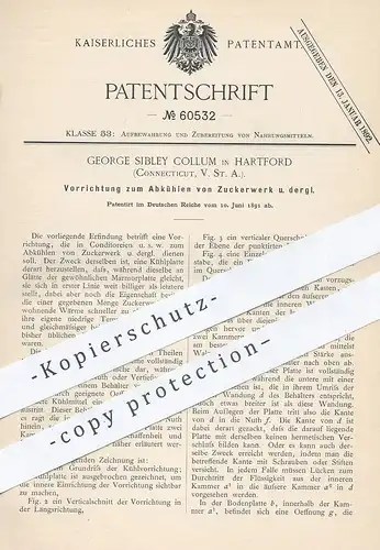 original Patent - George Sibley Collum , Hartford , Connecticut USA , 1891 , Abkühlen von Zuckerwerk | Konditor , Zucker