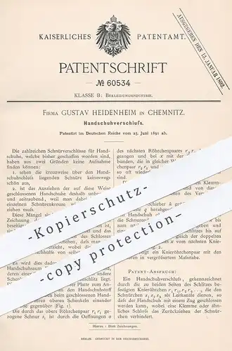 original Patent - Gustav Heidenheim , Chemnitz , 1891 , Handschuhverschluss | Handschuhe , Bekleidung , Schneider !!!