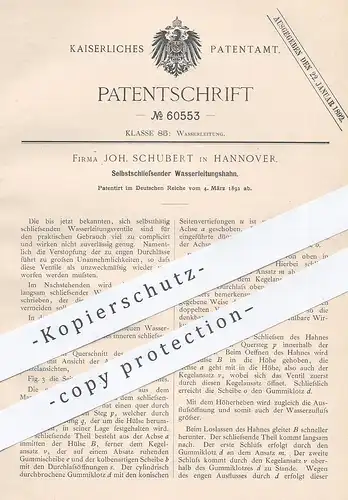 original Patent - Joh. Schubert , Hannover 1891 , Selbstschließender Wasserleitungshahn | Wasserhahn , Klempner , Ventil