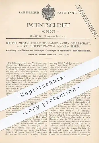 original Patent - Musik Instrumenten Fabrik AG / Ch. F. Pietschmann & Söhne , Berlin , Notenblatt , Notenscheibe Stanzen