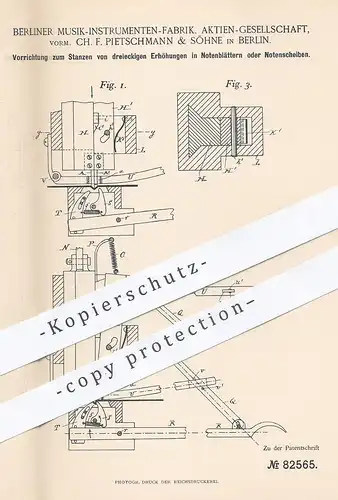 original Patent - Musik Instrumenten Fabrik AG / Ch. F. Pietschmann & Söhne , Berlin , Notenblatt , Notenscheibe Stanzen