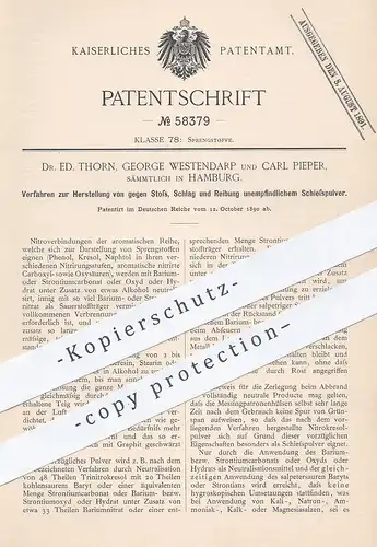 original Patent - Dr. Ed. Thorn , George Westendarp , Carl Pieper , Hamburg , 1890 , Schießpulver | Sprengstoff , Waffen