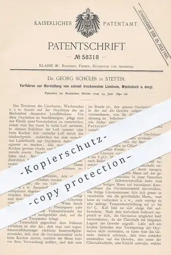 original Patent - Dr. Georg Schüler , Stettin , 1890 , schnell trocknendes Linoleum , Wachstuch | Leinöl , Firniss !