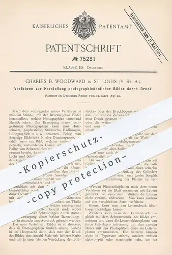 original Patent -  Charles B. Woodward , St. Louis USA 1893 , Photographien , Bilder durch Druck | Fotograf , Druckerei