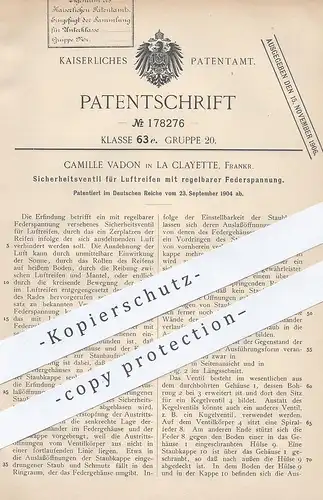 original Patent - Camille Vadon , La Clayette , Frankreich , 1904 , Sicherheitsventil für Luftreifen | Reifen - Ventil !