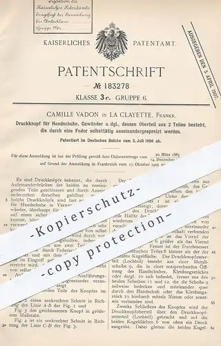 original Patent - Camille Vadon , La Clayette , Frankreich , 1906 , Druckknopf für Handschuhe , Kleider | Knopf , Knöpfe