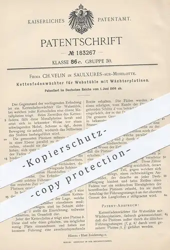 original Patent - Ch. Velin , Saulxures sur Moselotte , 1904 , Kettenfadenwächter für Webstuhl | Weben , Weber !!