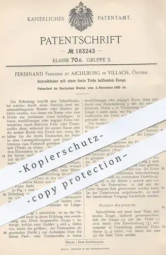 original Patent - Ferdinand Freiherr zu Aichlburg , Villach , Österreich , 1905 , Schreibfeder | Tinte , Füllhalter !!!