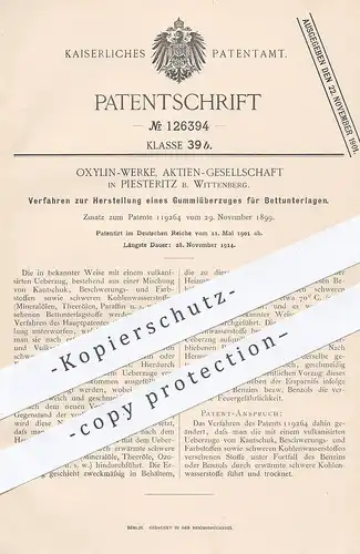 original Patent - Oxylin Werke AG Piesteritz / Wittenberg , 1901 , Gummiüberzug für Bettunterlage | Matratze , Bett !!
