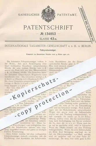 original Patent - Internationale Taxameter GmbH , Berlin , 1902 , Fahrpreisanzeiger | Taxe , Taxi , Mietwagen , Auto