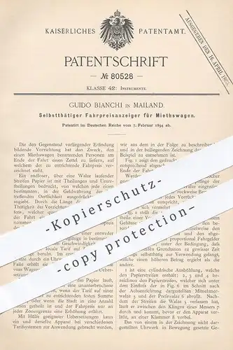original Patent - Guido Bianchi , Mailand , Italien , 1894 , Fahrpreisanzeiger für Mietwagen | Taxi , Taxameter , Auto
