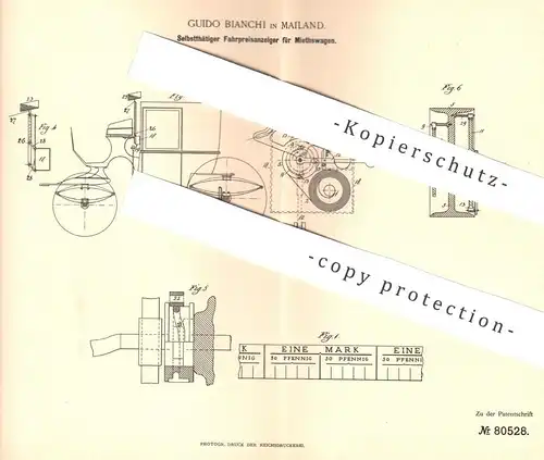 original Patent - Guido Bianchi , Mailand , Italien , 1894 , Fahrpreisanzeiger für Mietwagen | Taxi , Taxameter , Auto