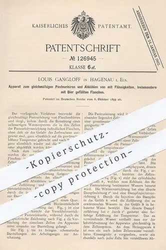 original Patent - Louis Gangloff , Hagenau / Elsass , 1899 , Pasteurisieren und Abkühlen von Bier - Flaschen | Brauerei