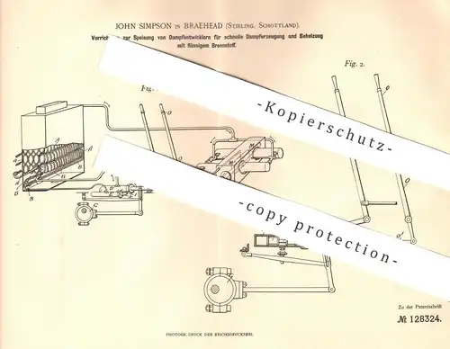 original Patent - John Simpson , Braehead , Stirling , Schottland 1900 , Dampfentwickler für Motorfahrzeuge | Automobile