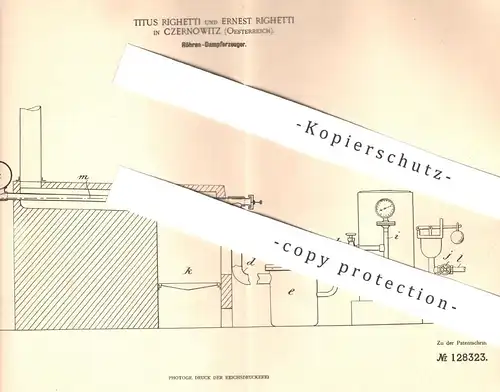 original Patent - Titus & Ernest Righetti , Czernowitz , Österreich , 1900 , Röhren - Dampferzeuger | Dampfmaschine !!!