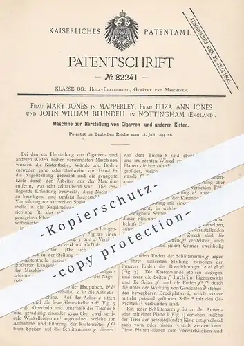 original Patent - Mary Jones , Mapperley | Eliza Ann Jones | John W. Blundell , Nottingham England , Zigarren - Kiste