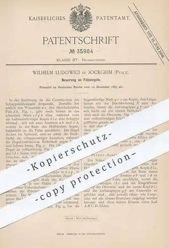 original Patent - Wilhelm Ludowici , Jockgrim / Pfalz , 1885 , Falzziegel | Dach , Dachdecker , Ziegel , Dachdeckerei !!