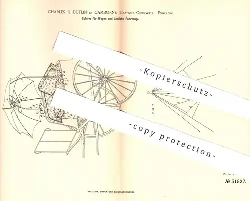 original Patent - Charles H. Butlin , Camborne , Cornwall , England | Schirm für Wagen | Sonnenschirm , Regenschirm