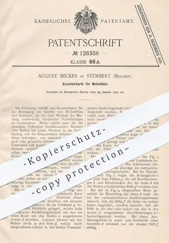 original Patent - August Becker , Stembert , Belgien , 1901 , Exzenterkarte für Webstuhl | Weber , Weben , Weberei !!!
