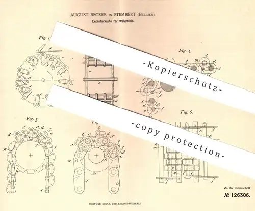 original Patent - August Becker , Stembert , Belgien , 1901 , Exzenterkarte für Webstuhl | Weber , Weben , Weberei !!!