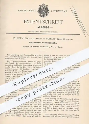 original Patent - Wilhelm Tscheuschner , Bohrau / Strehlen , 1883 , Trockenkammer für Phosphorpillen | Phosphor !!!