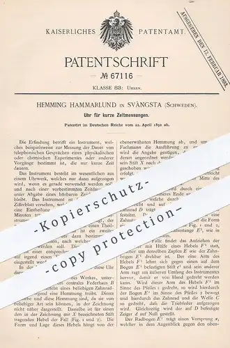 original Patent - Hemming Hammarlund , Svangsta , Schweden , 1892 , Uhr für kurze Zeitmessungen | Uhren , Uhrmacher !!!