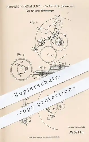 original Patent - Hemming Hammarlund , Svangsta , Schweden , 1892 , Uhr für kurze Zeitmessungen | Uhren , Uhrmacher !!!