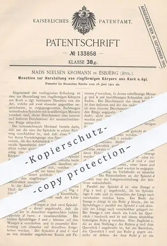 original Patent - Mads Nielsen Kromann , Esbjerg , Jütland , 1901 , Herst. ringförmiger Körper aus Kork | Korken