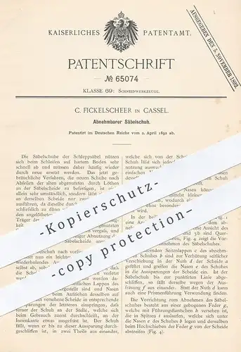 original Patent - C. Fickelscheer , Cassel , Kassel , 1892 , Abnehmbarer Säbelschuh | Säbel , Degen , Fechten , Schwert