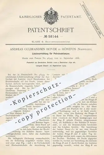 original Patent - Andreas Gulbrandsen Hovde , Hönefos , Norwegen  1890 , Löschen von Petroleumlampen | Petroleum , Lampe