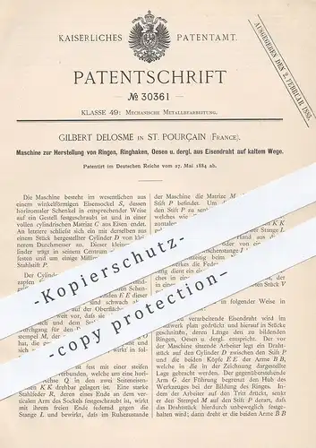 original Patent - Gilbert Delosme , St. Pourçain , Frankreich , 1884 , Ringe , Ringhaken , Ösen aus Eisendraht | Draht